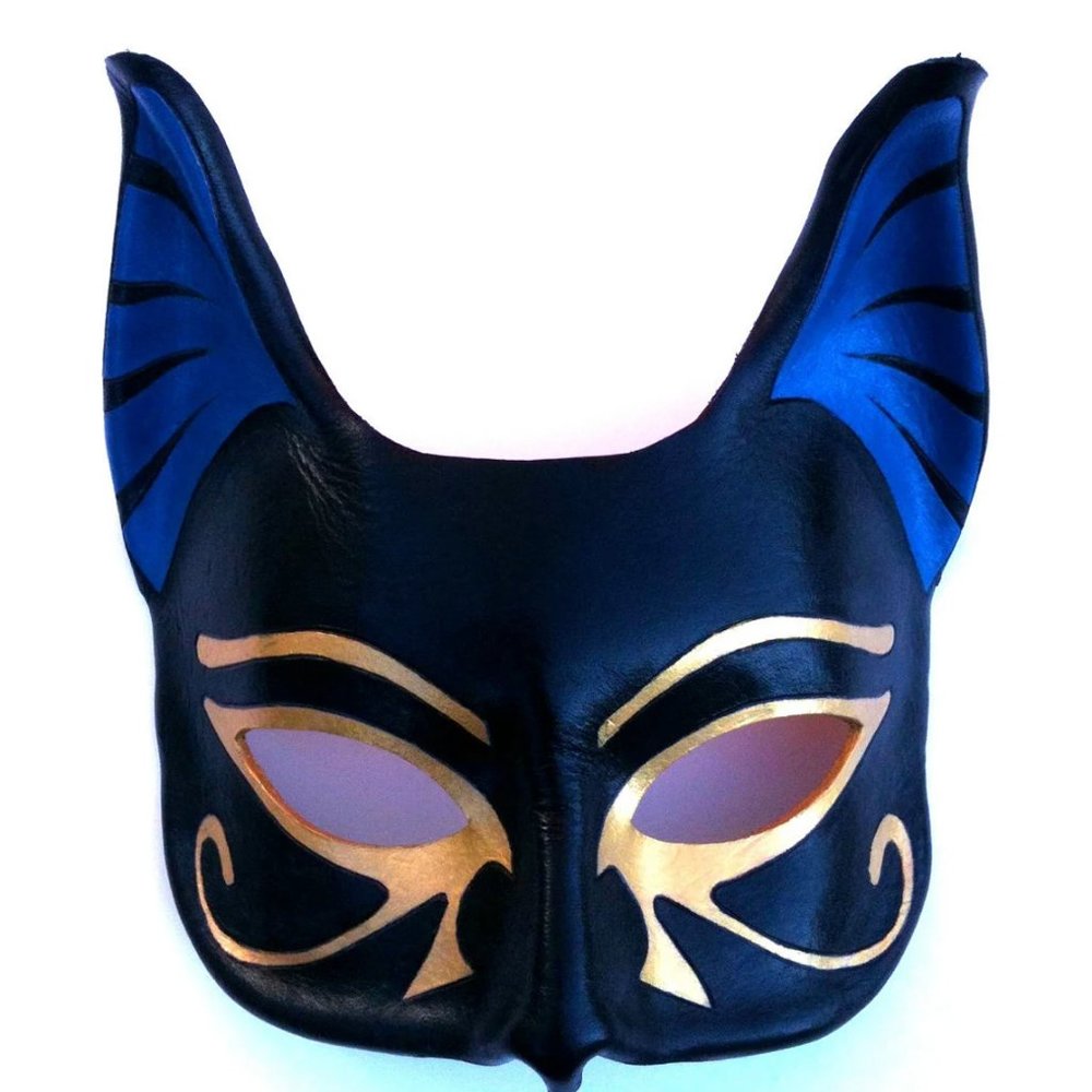 Leather Artist Made Bastet Leather Halloween Cat Costume Mask